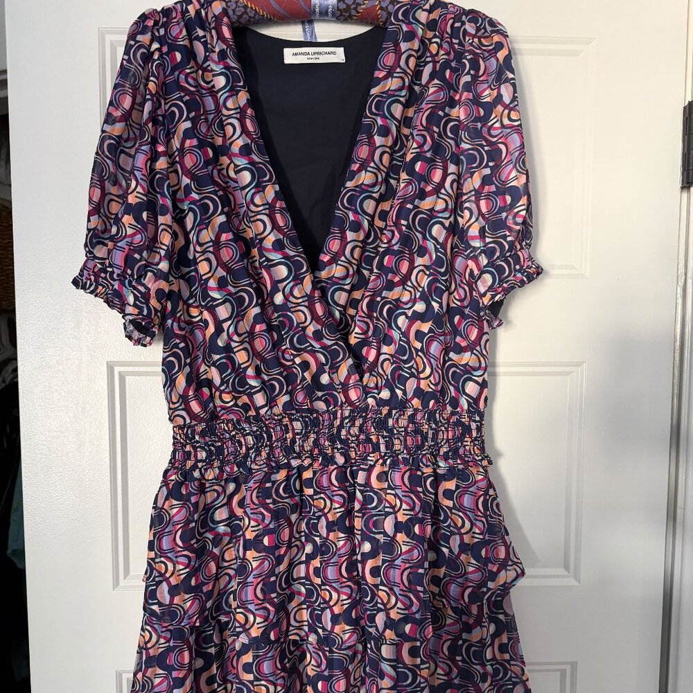 AMANDA UPRICHARD SMOCKED PRINTED CHIFFON DRESS